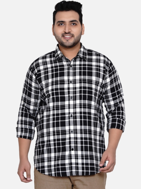 

John Pride Men Black Tartan Checks Opaque Checked Casual Shirt