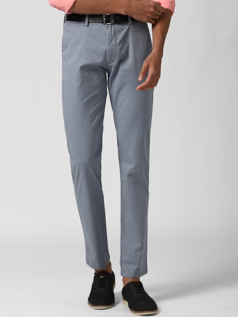 

Peter England Casuals Men Grey Striped Slim Fit Trousers
