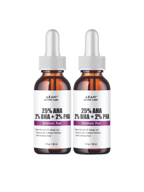 

Azani Active Care Set Of 2 25% AHA 2% BHA Sun Damage Aging Skin Exfoliant Peel - 30ml Each, White