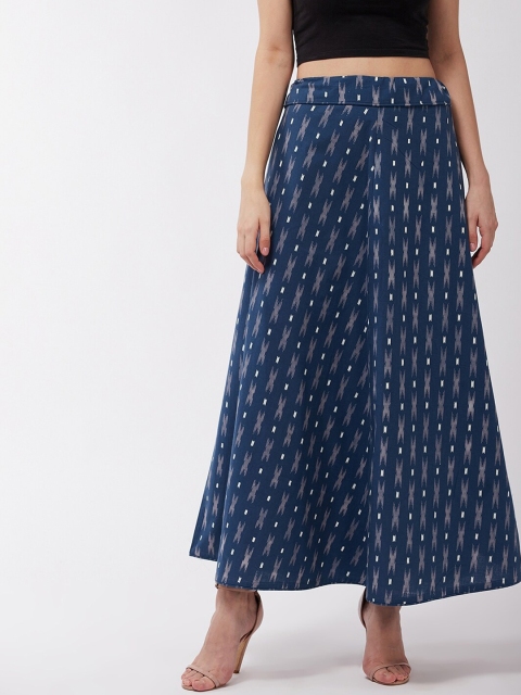 

InWeave Women Blue & White Printed Pure Cotton Flared Maxi Skirt
