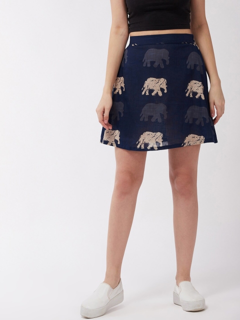 

InWeave Women Navy Blue Printed Pure Cotton Short A-Line Skirt