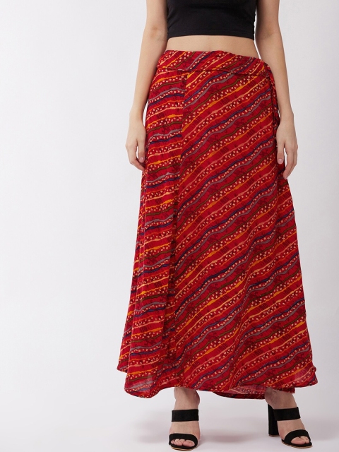 

InWeave Women Red & Orange Printed A-Line Maxi Skirt