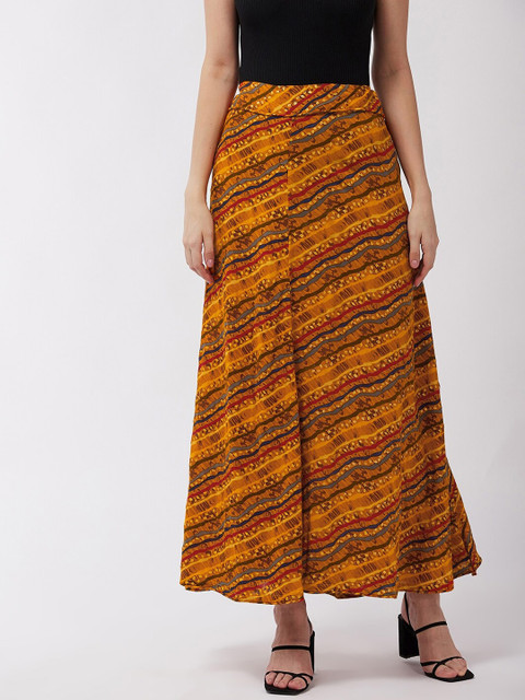 

InWeave Women Mustard Yellow Printed Flared Maxi-Length Skirt