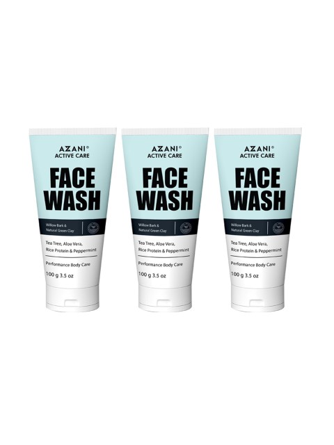 

Azani Active Care Pack of 3 Soothing, Skin Brightening & Acne Face Wash- 100gm Each, White