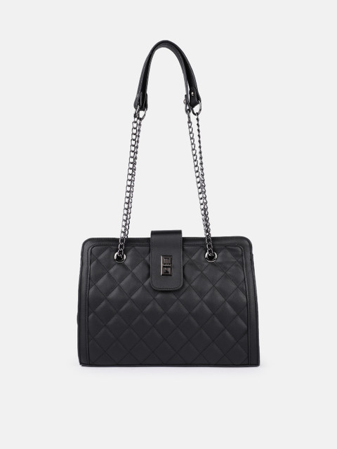 

DressBerry Black Solid PU Regular Structured Shoulder Bag with Quilted Detail