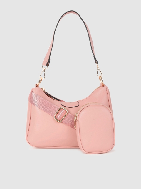 

DressBerry Pink Solid PU Regular Structured Hobo Bag