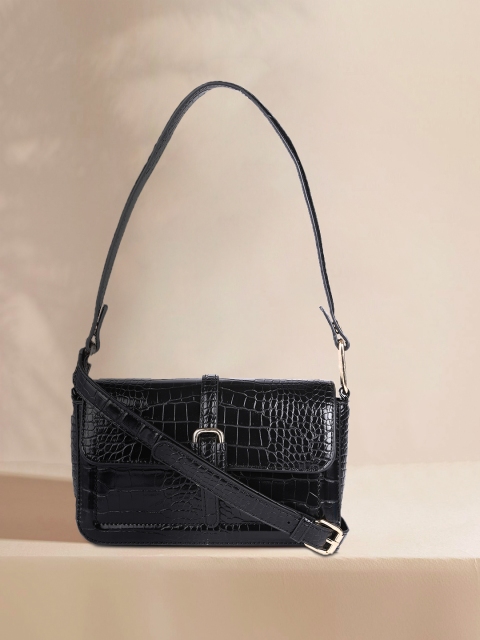 

DressBerry Black Animal Textured PU Structured Handheld Bag