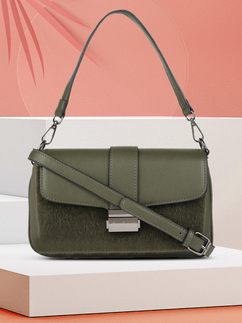 

DressBerry Olive Green Structured Satchel