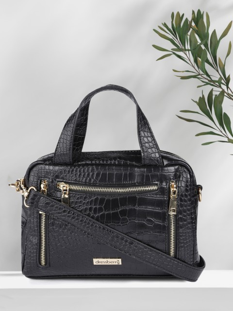 

DressBerry Black Animal Textured Structured Handheld Bag