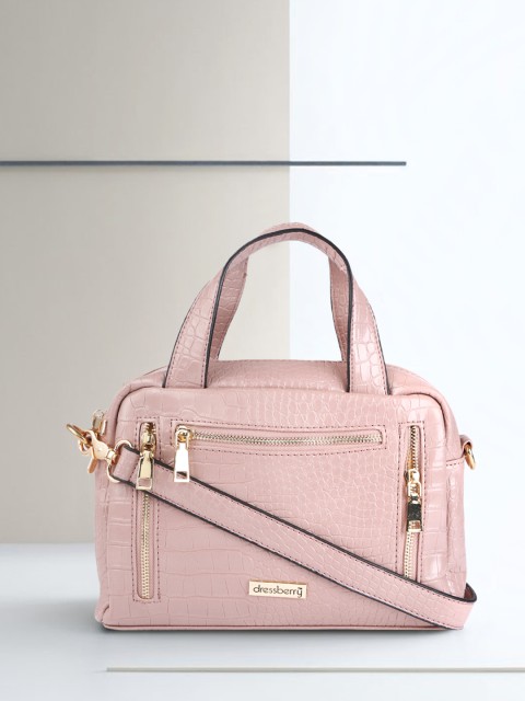 

DressBerry Pink Animal Textured Structured Handheld Bag