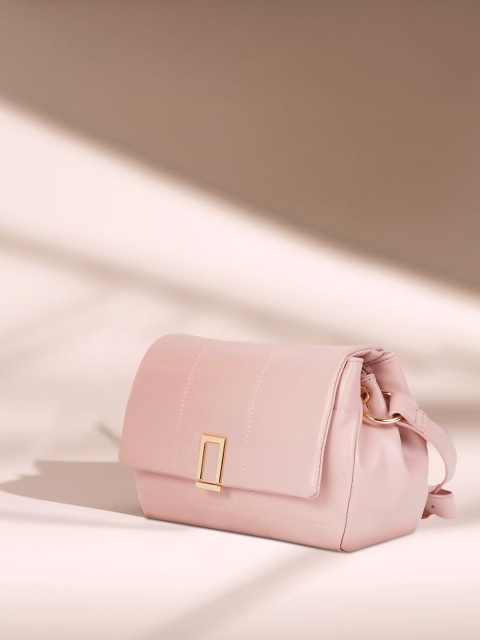 

DressBerry Pink Solid PU Regular Structured Sling Bag with Quilted Detail
