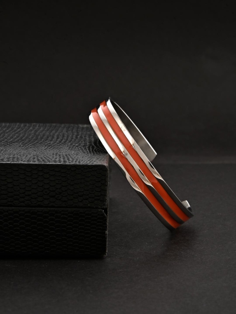 

Tistabene Men Silver & Orange Kada Bracelet