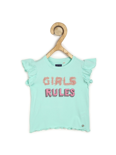 

Allen Solly Junior Girls Green & Pink Typography Printed Cotton T-shirt