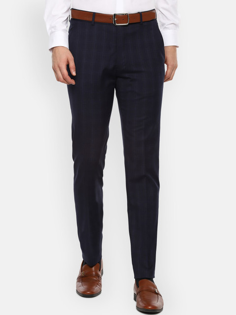 

Louis Philippe Men Navy Blue Checked Slim Fit Formal Trousers