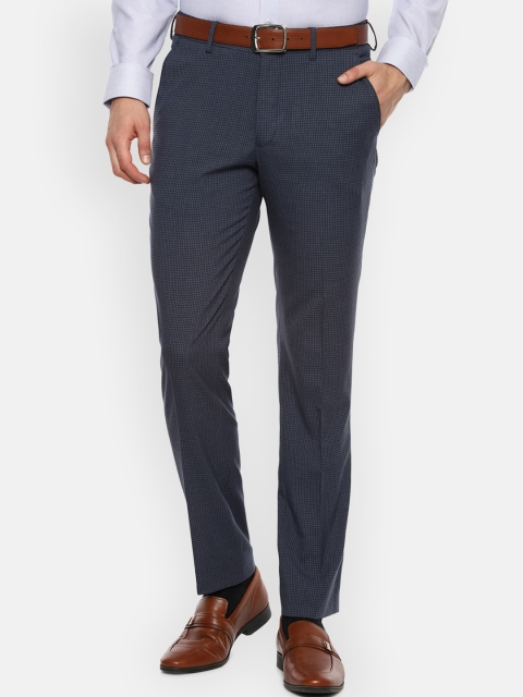 

Louis Philippe Men Navy Blue Textured Slim Fit Formal Trousers