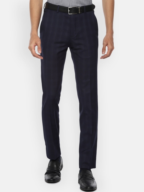 

Louis Philippe Men Navy Blue Checked Slim Fit Formal Trousers