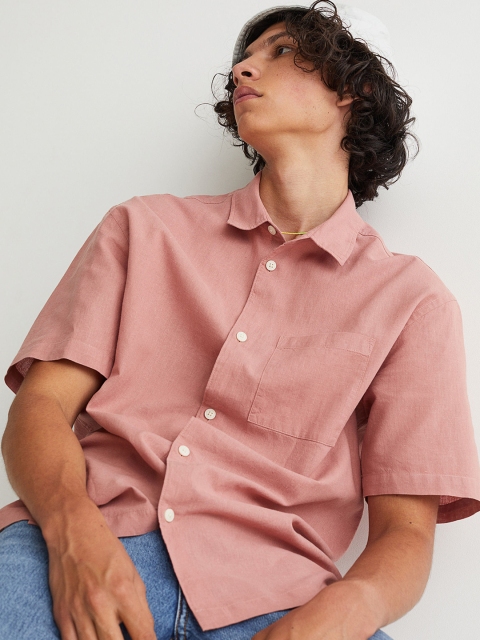 

H&M Men Pink Relaxed Fit Linen-blend shirt