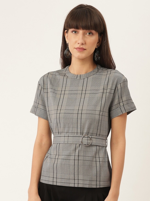 

ZOELLA Women Grey & Black Checked Regular Top