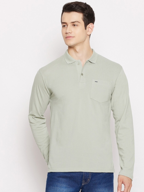 

Okane Men Green Polo Collar Pockets T-shirt