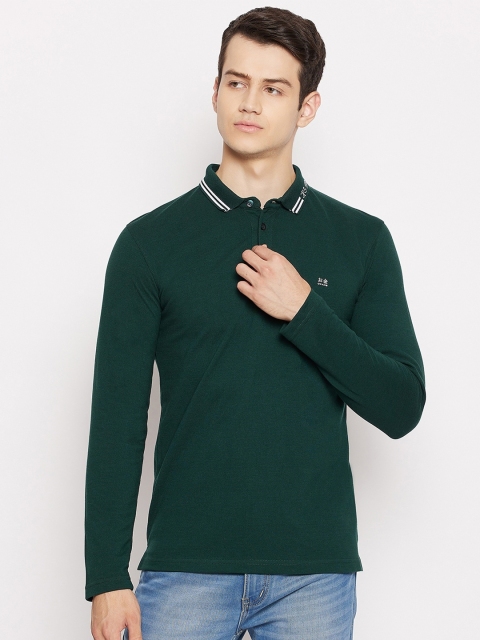 

Okane Men Green Polo Collar T-shirt