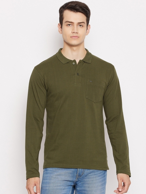 

Okane Men Olive Green Polo Collar Pockets T-shirt