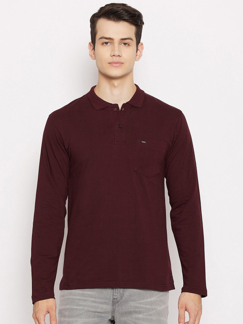 

Okane Men Burgundy Polo Collar Pockets T-shirt