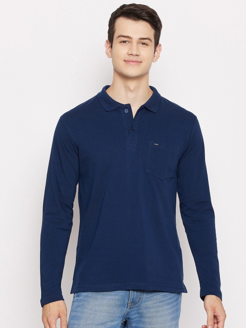 

Okane Men Blue Polo Collar T-shirt