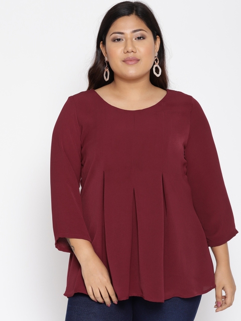 

The Pink Moon Burgundy Georgette Pleated A-Line Top