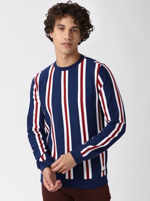 

Peter England Casuals Men Navy Blue Striped Sweatshirt