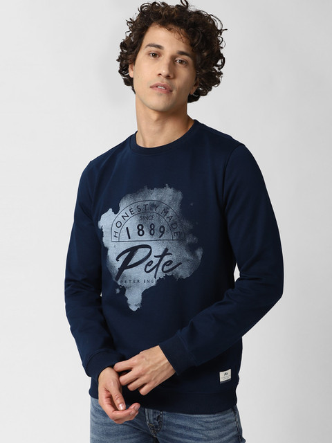 

Peter England Casuals Men Navy Blue Printed Sweatshirt