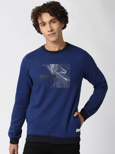 

Peter England Casuals Men Navy Blue Printed Sweatshirt