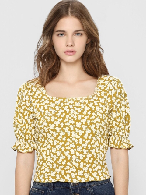 

ONLY Mustard Yellow and Off-White Floral Crop Regular Top