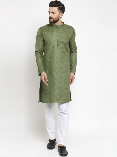 

RG DESIGNERS Men Olive Green Regular Kurta with Pyjamas