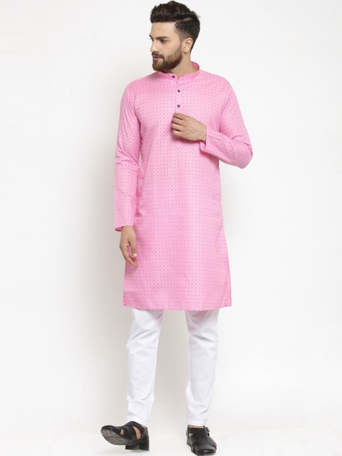 

RG DESIGNERS Men Pink Polka Dots Printed Kurta with Pyjamas