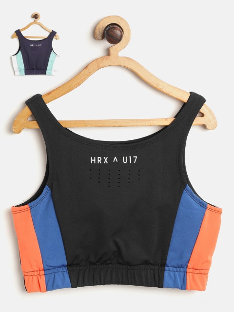 

HRX by Hrithik Roshan Girls Pack of 2 Colourblocked Sports Bra, Black