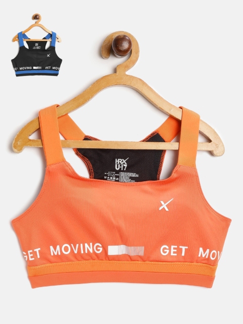 

HRX by Hrithik Roshan Girls Pack of 2 Printed Sports Bra, Coral
