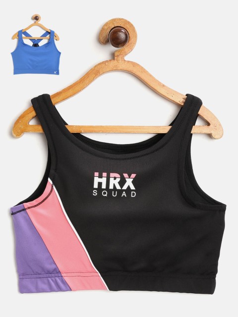 

HRX by Hrithik Roshan Girls Pack of 2 Colourblocked Sports Bra, Black