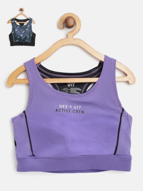 

HRX by Hrithik Roshan Girls Pack of 2 Sports Bra, Purple