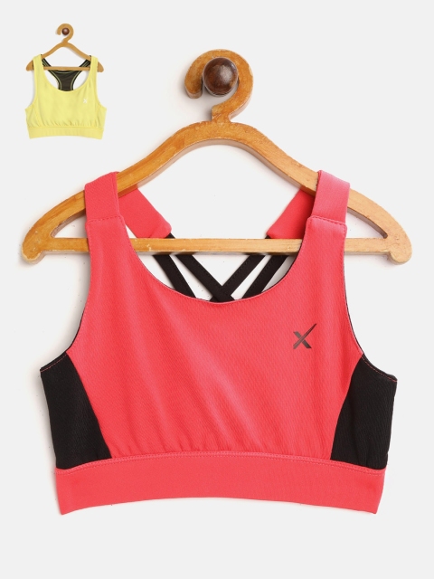 

HRX by Hrithik Roshan Girls Pack of 2 Colourblocked Sports Bra, Pink