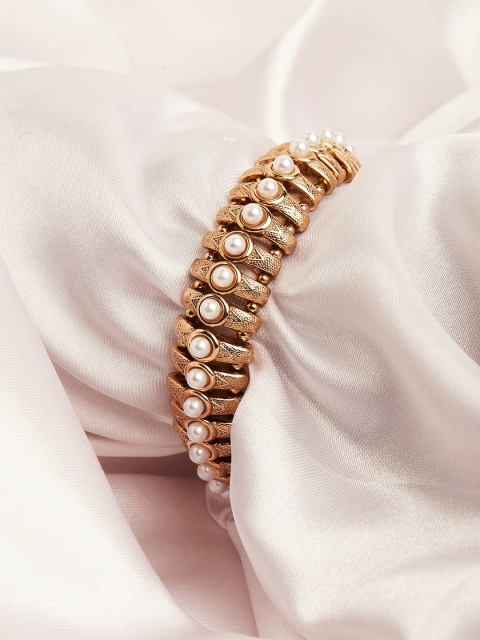 

Lilly & sparkle Women Gold-Toned & White Pearls Gold-Plated Elasticated Bracelet