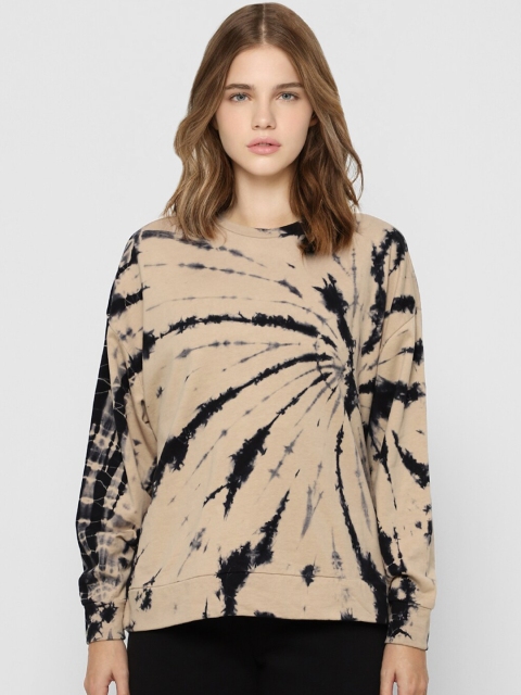 

ONLY Women Black & Beige Printed Cotton Sweatshirt