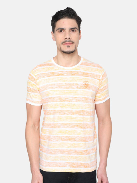 

Oxemberg Men Orange & White Striped Slim Fit T-shirt