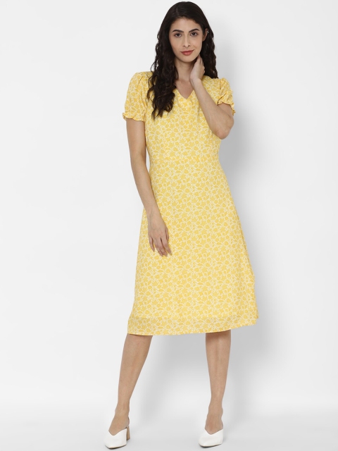 

Allen Solly Woman Yellow Floral A-Line Cotton Dress