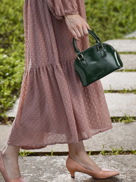 

Accessorize Green Solid Structured Handheld Bag