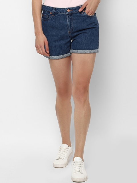 

Allen Solly Woman Women Navy Blue Cotton Denim Shorts