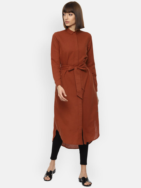 

Van Heusen Woman Rust Linen Shirt Collar Tunic