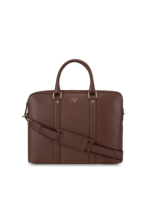 

Da Milano Unisex Brown Textured Leather Laptop Bag