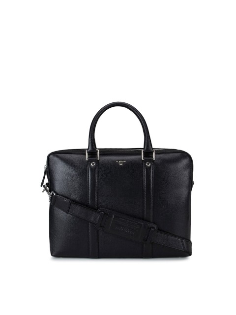 

Da Milano Unisex Black Textured Leather Laptop Bag