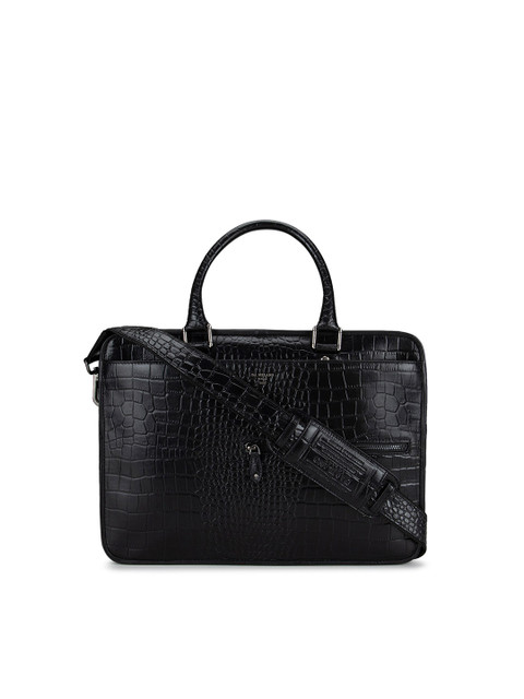 

Da Milano Unisex Black Textured Leather Laptop Bag