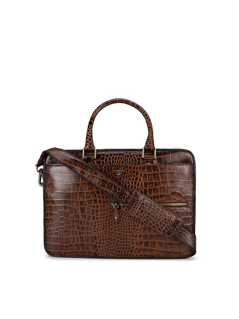 

Da Milano Unisex Brown Textured Leather Laptop Bag